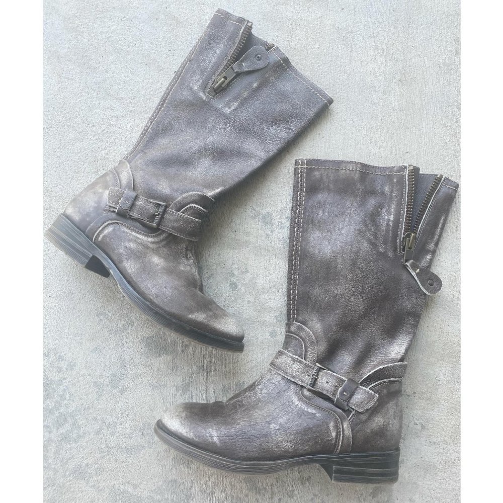Bed Stu Distressed Moto Boots Gray Brown Mid Calf